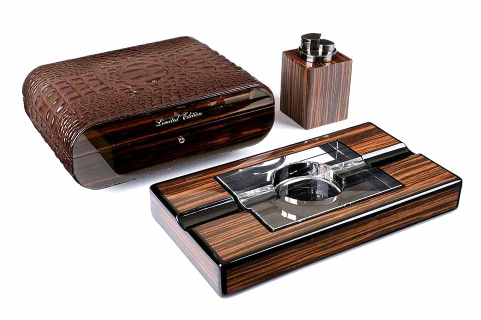 Настольный набор сигарных аксессуаров Gentili SET-SV10-Croco-Brown